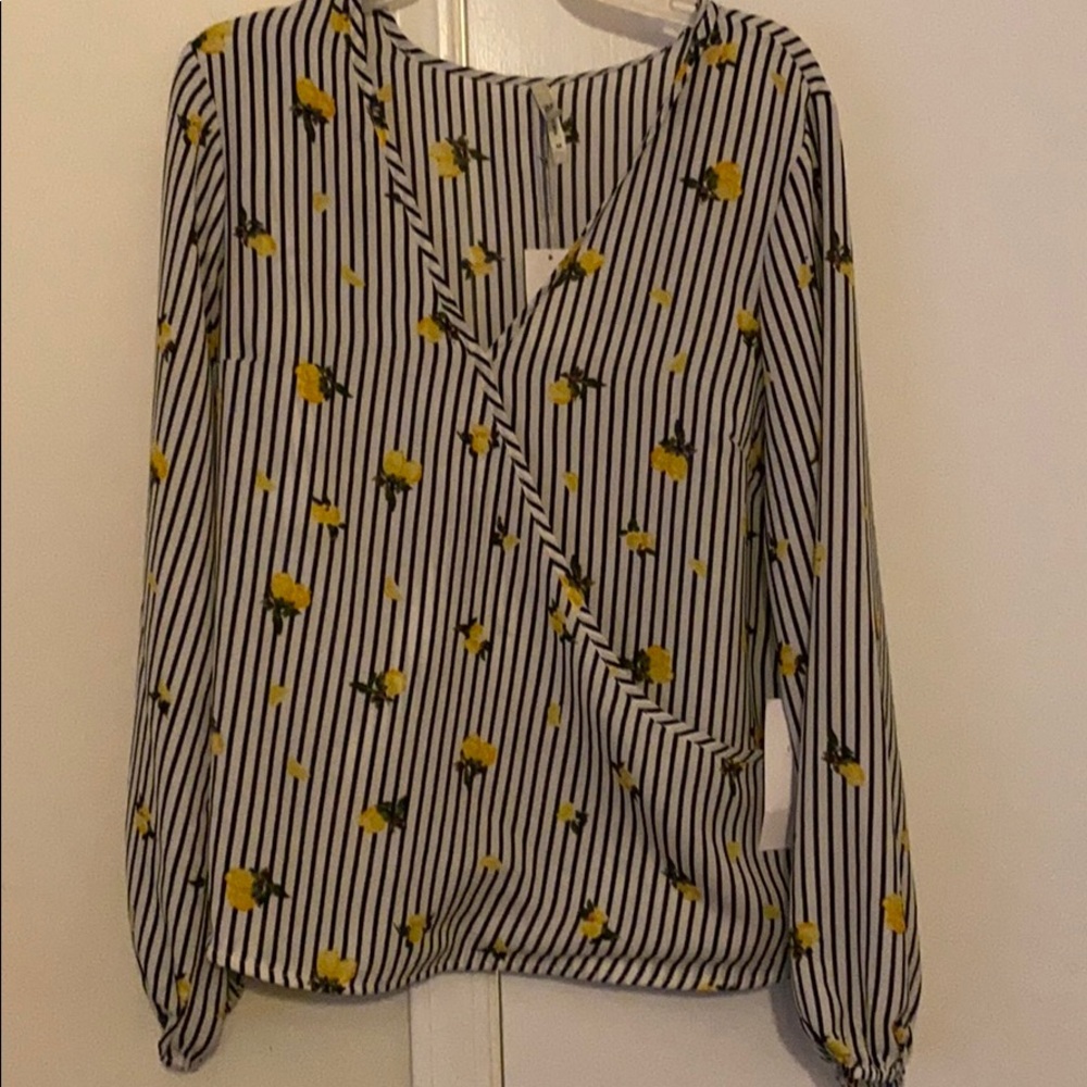 Sheer shirt with yellow roses